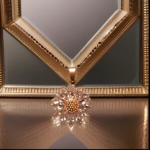 Rose Gold Sunflower Pendant W/ Diamonds 4 Petals On Rose Gold S925 Necklace